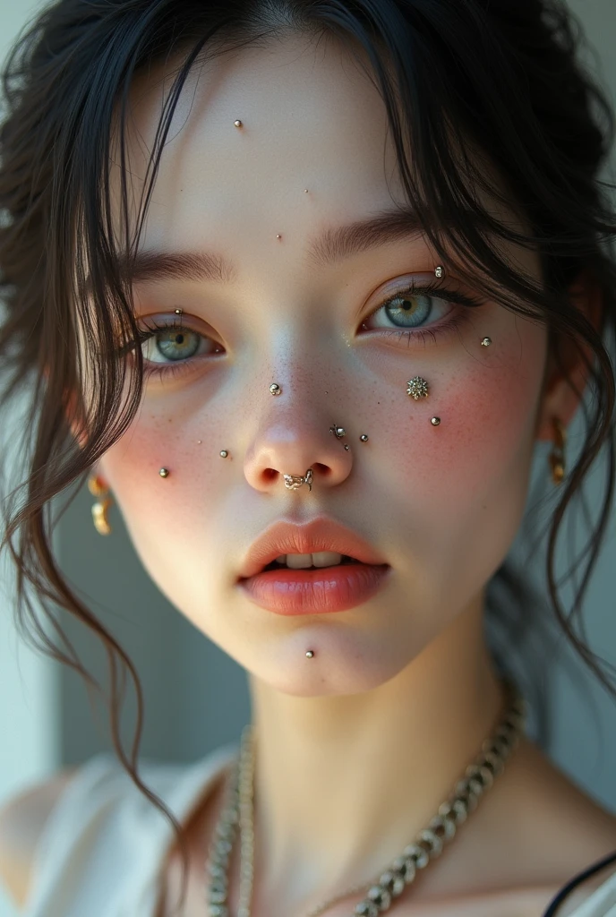 Beautiful girl face with piercings in all her face and ears