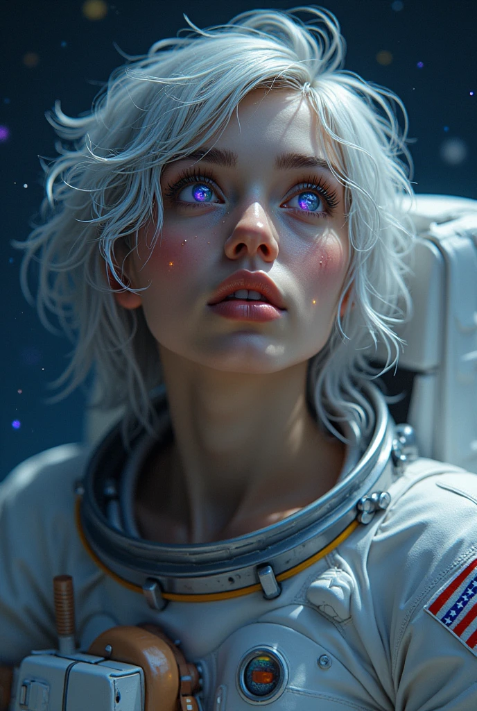 (Close-up of a better masterpiece:1.5)0.9], (Space and astronauts:1.2) (Messy silver hair