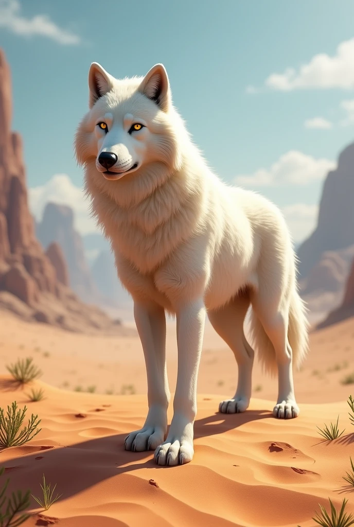 Whitems wolf in desert
