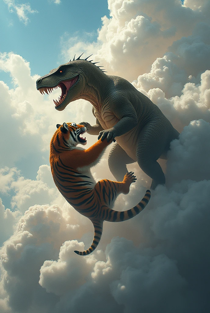 Tigar and dinosaur fight in sky