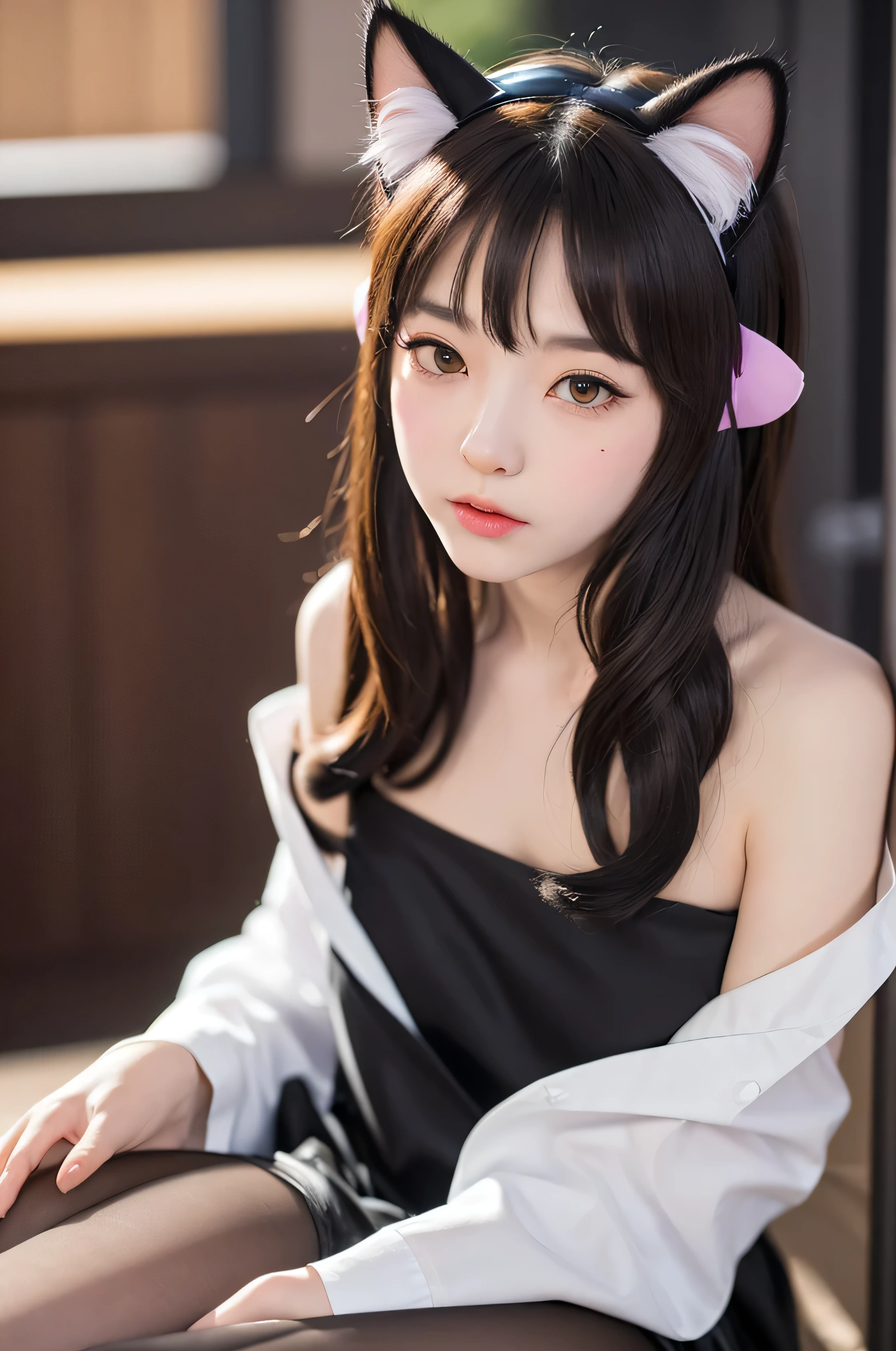 masterpiece, Bokeh, (Cat ear:1.4), Looking at the audience, pantyhose,(masterpiece, Highest quality, It captures a very cute moment, Depth of written boundary, Super detailed, Ultra-high resolution, C4D, Octadale, 3D Modeling,Realistic human photos、 8k, 16K, one person&#39;s,high school student, 、Small breasts,Black Hair,short hair,Straight Hair,Light brown eyes,Cute Face), Bloomers, Black tank top, zettai ryouiki, Wet clothes,Classroom Nights,Moonlight, Good elevator, Take off、Real-life skin、Not an anime、Realistic、