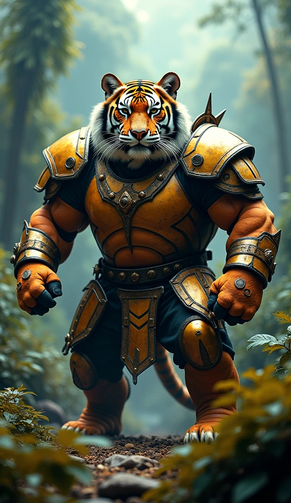 an armored tiger poses for a photo, Cinematic plan, Fujifilm XT3, Canon R5, Fujicolor Fujichrome Velvia 100