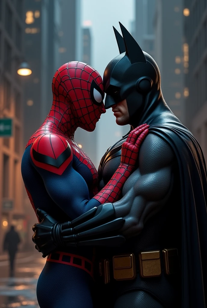 Batman hug spider man in straight