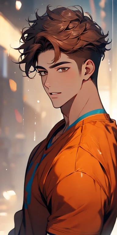 handsome 24 years old boy with brown curly hair and small lips long nose