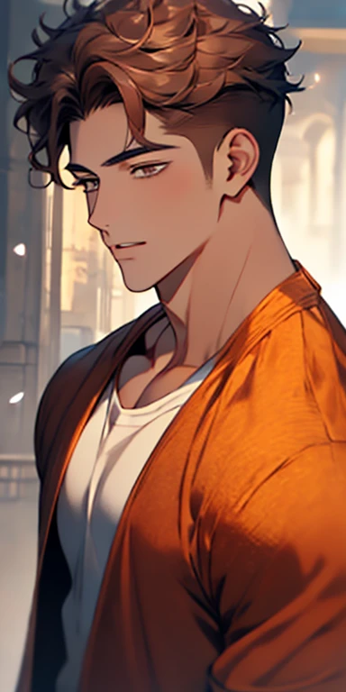 handsome 24 years old boy with brown curly hair and small lips long nose