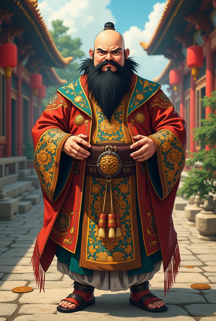 tao, Kaufmann, round belly, European, Black bald hair, Richly dressed, colorfully dressed, Antiquity, Anime Style