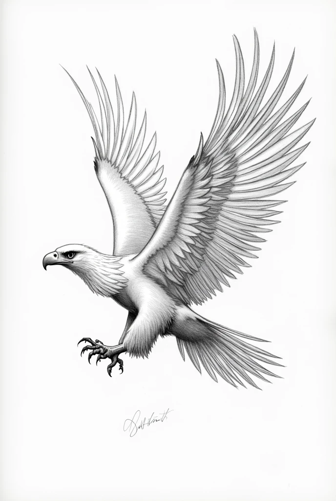 The sketch of the process for drawing a flying eagle