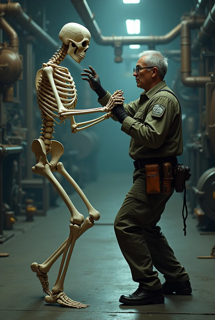 A bone dancing with an engineer