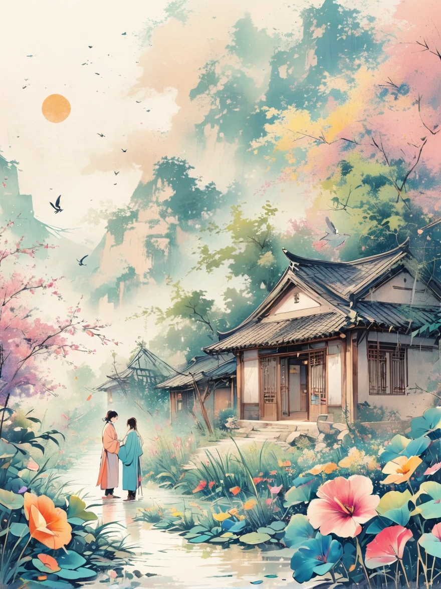 (drawing:1.5), (National Science Foundation:1.2), 1 rabbit, field, flowers, Sun, Available in pastel colours...., Dreamy and romantic composition..., White background, Pencil illustration, mercy, stunningly beautiful, professional, high contrast, detailed, Seems, that the elements blend into the background., dyeing, Best quality, touching