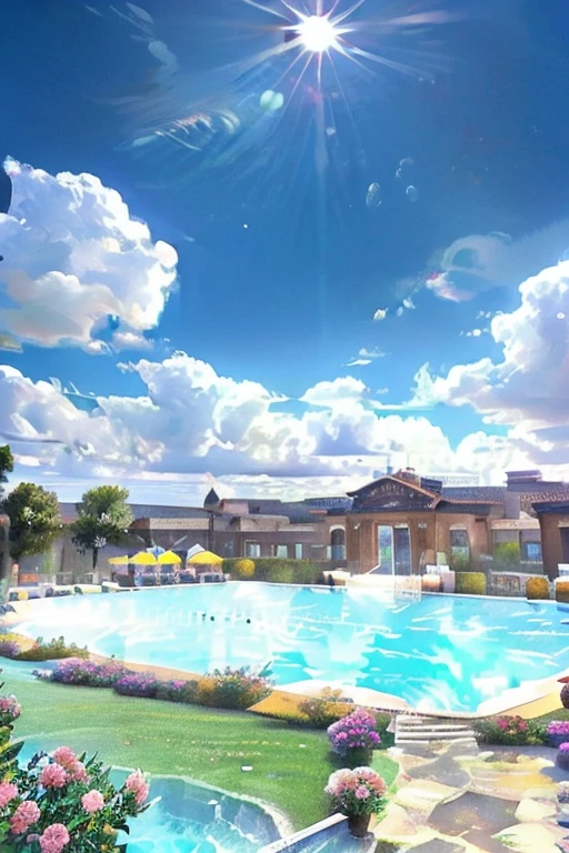 8k, Highest quality, masterpiece, Super detailed, Ultra-high resolution, noon, ((background only)), Poolside