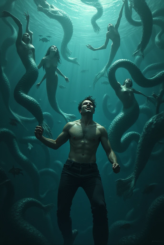 Man drag deep in thw ocean by mermaid army