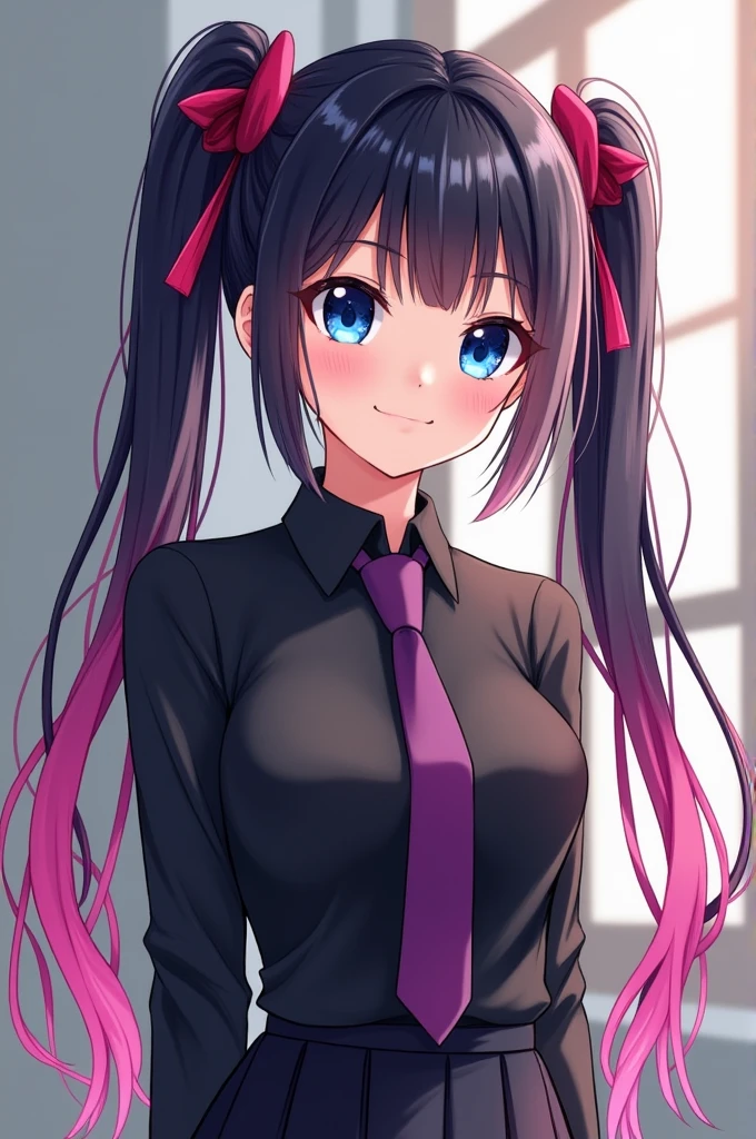 Prompts
Copy
(email) ((Highest quality))、(masterpiece)、(Realistic Shadows)、NSFW、(16 year old beautiful girl),(Subjective)、cropped torso、Twin tails、Long Hair、(colored inner hair black hair + pink inner hair)、Pink hair ribbon、Blue eyes、Black shirt、Purple tie、pencil skirt