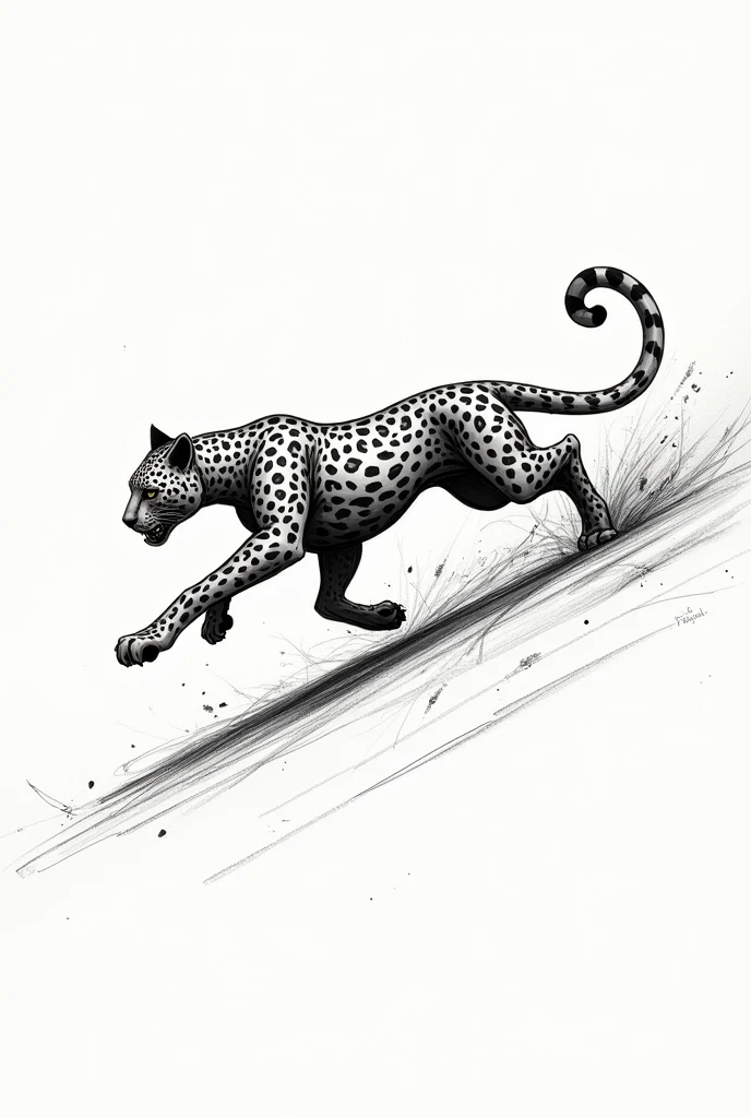 A sketch of a running leopard seen from the side 