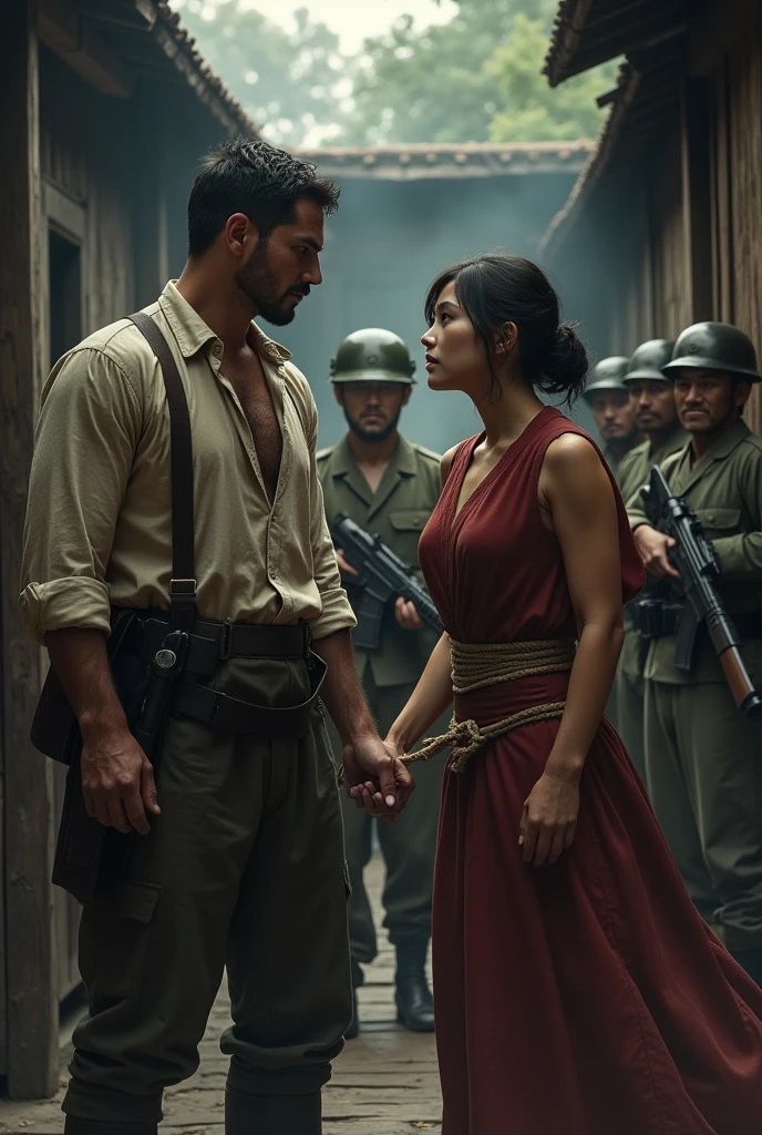 Create an image of a male and a female captured by the Japanese military.