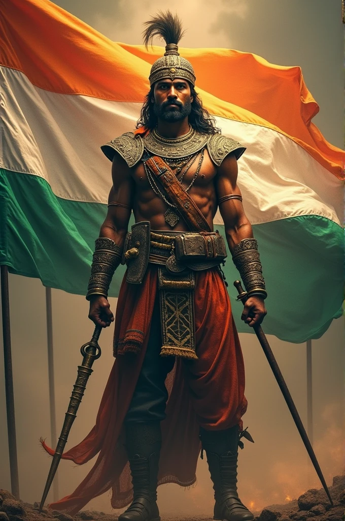 Indian flag with india. Warrior