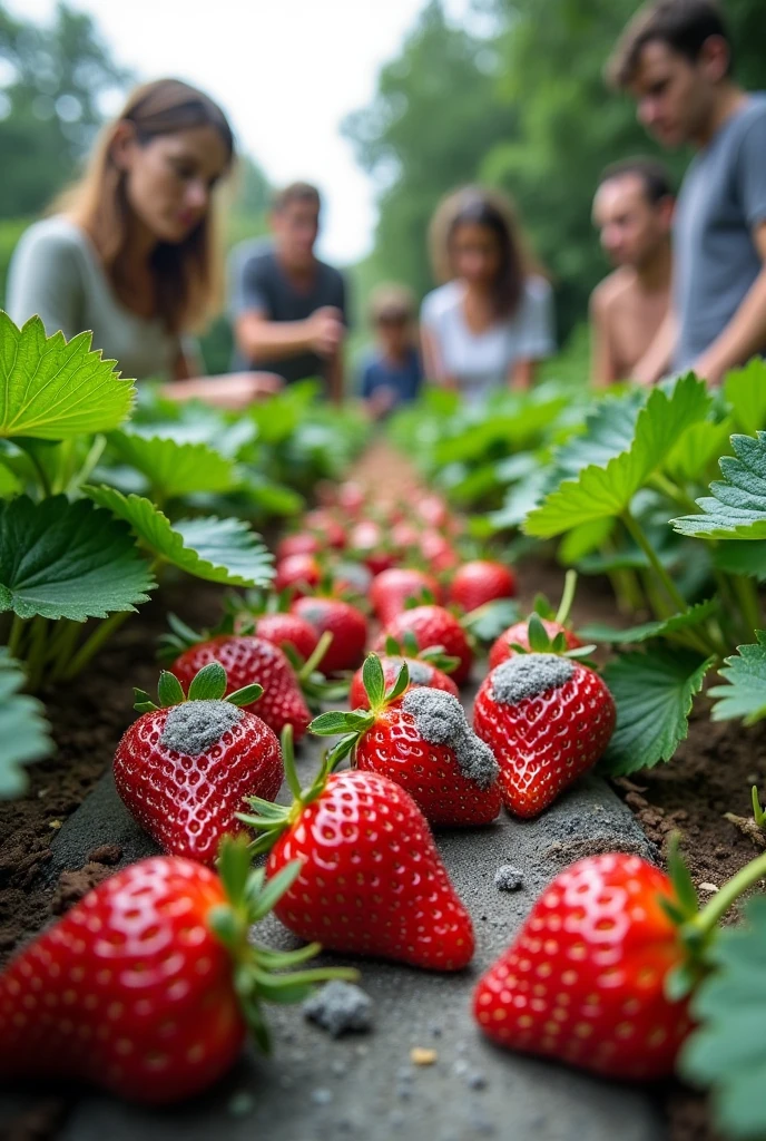 Gray mold on strawberries and people avoiding eating them