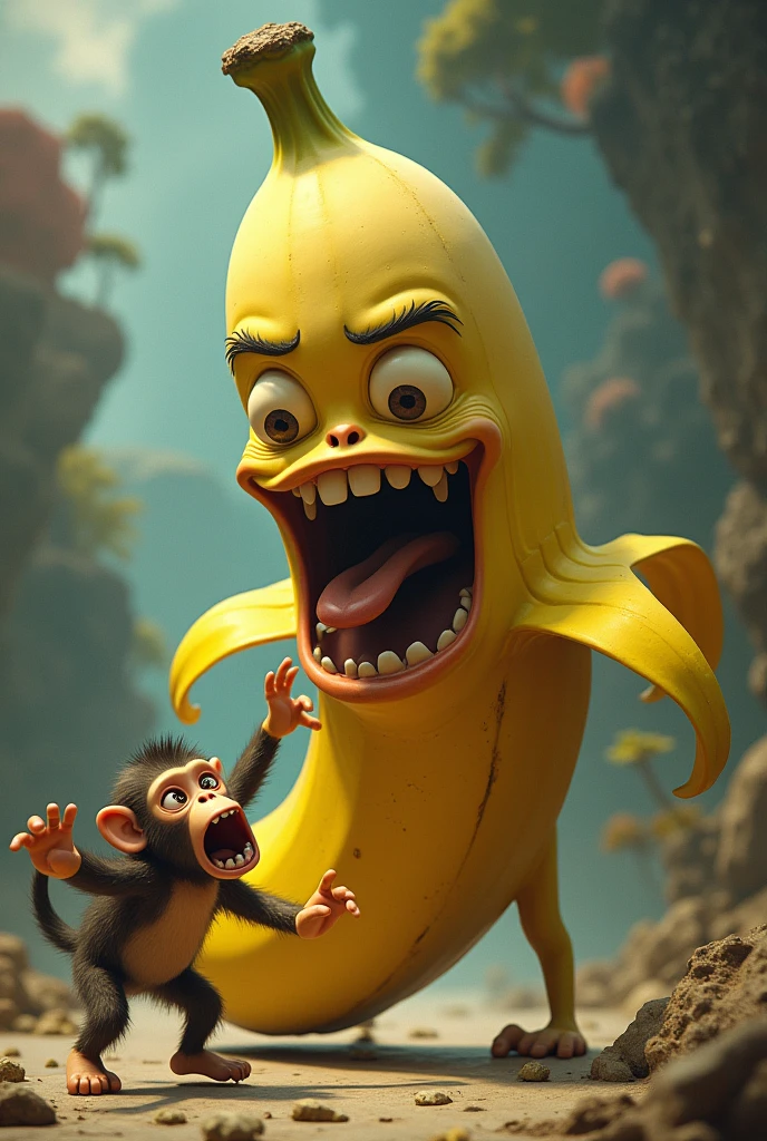 A banana eating a monkey