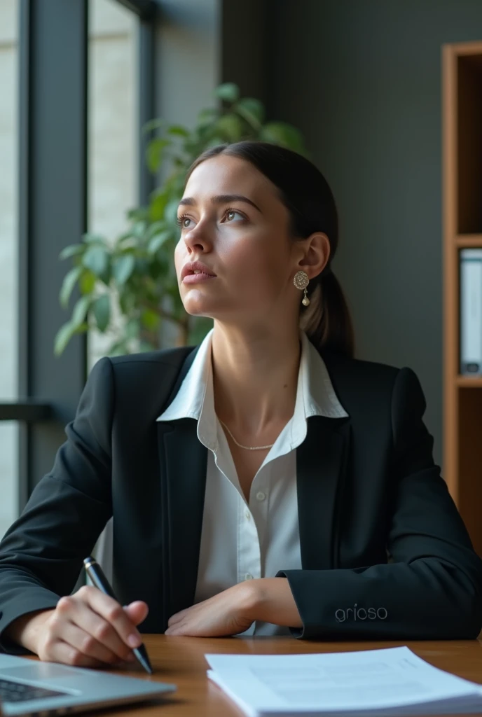 Woman in office sighing in harmony