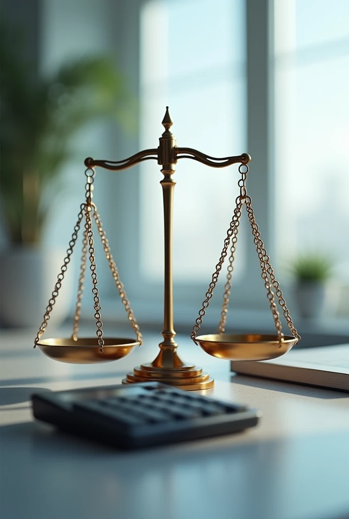 create an image that represents Accounting and Compliance: A Solid Foundation for Successful Lawyers. This image should contain symbolic elements of both areas, such as a scale or gavel of justice and a calculator or graphs. The image must be in 1080p format