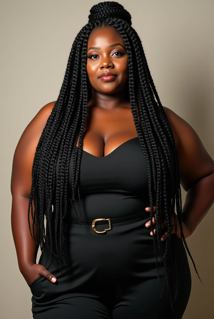 Image of a fat black woman, with her hair all box braided down to her black ass, new