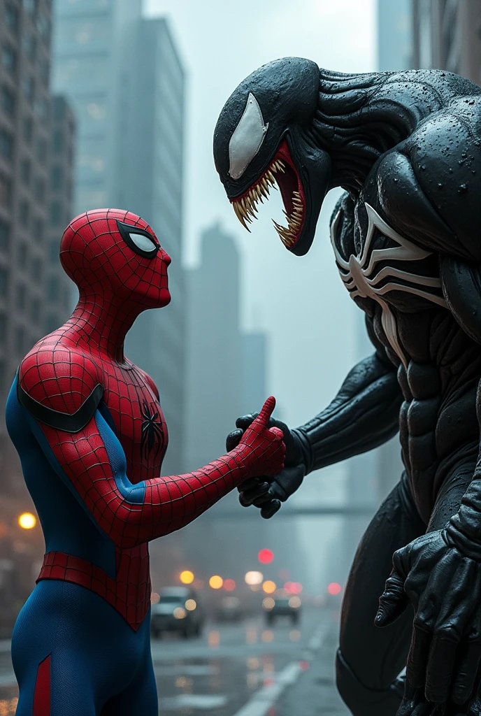 Spider man hand shake with venom