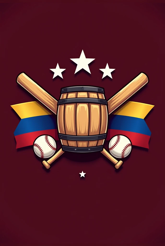 Make me a baseball logo with the exact name cerveceros, also include the venezuelan flag, and use the color vinotinto (burgundy), with only 7 white stars. Use a barrel, baseballs and baseball bats