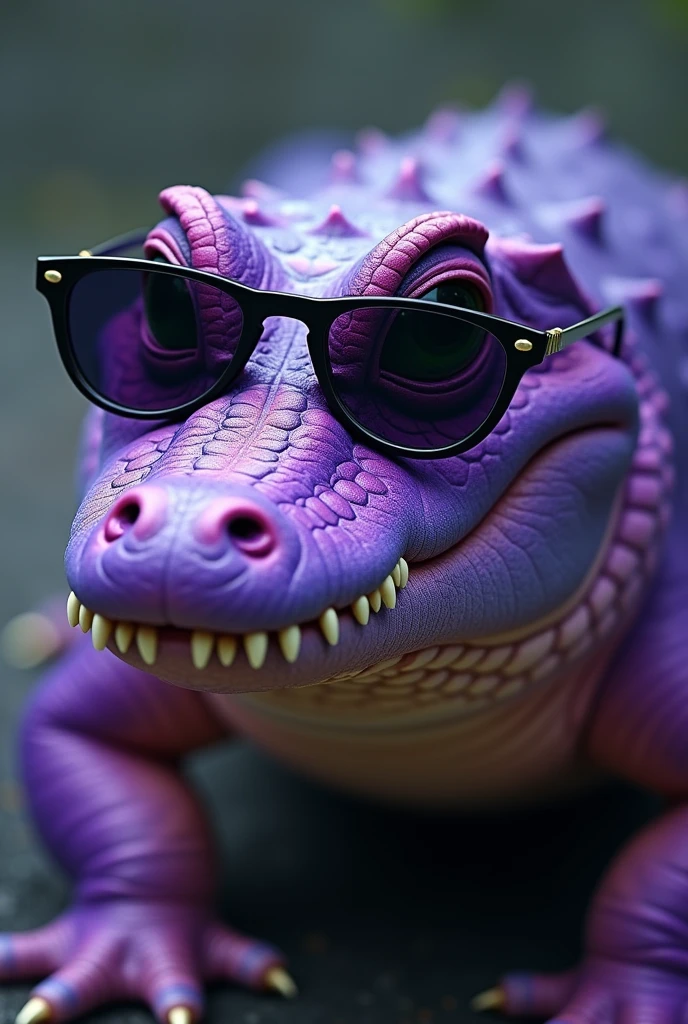 A purple alligator. With dark glasses