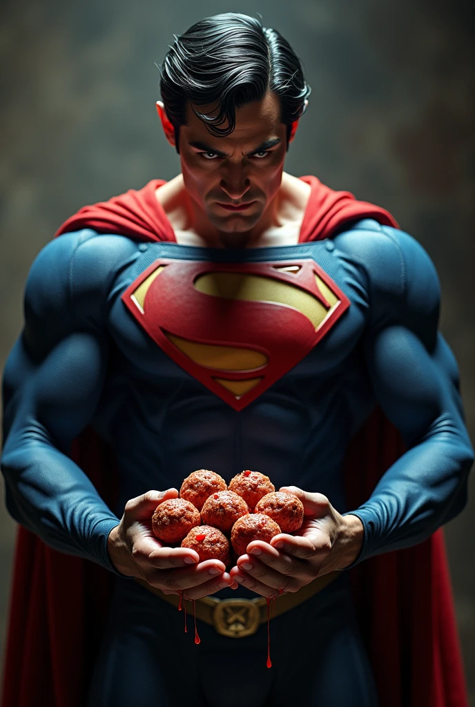 superman eating raw meatballs 