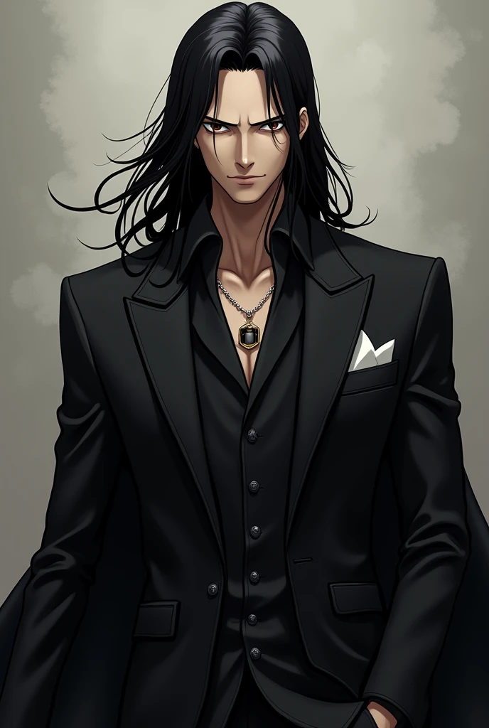 A clothing catalog cover, and as a model the character Dracule Mihawk from one piece 