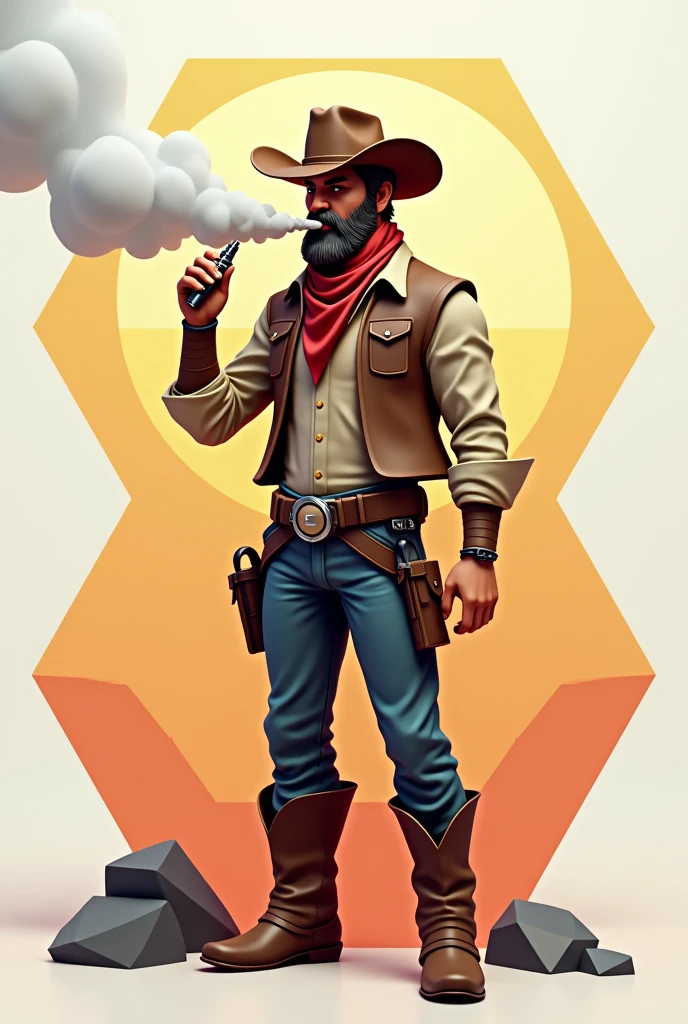 Vaping Cowboy in hexagon poly style