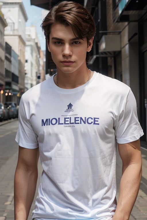 a model boy wearing wlsa elegence t-shirt.