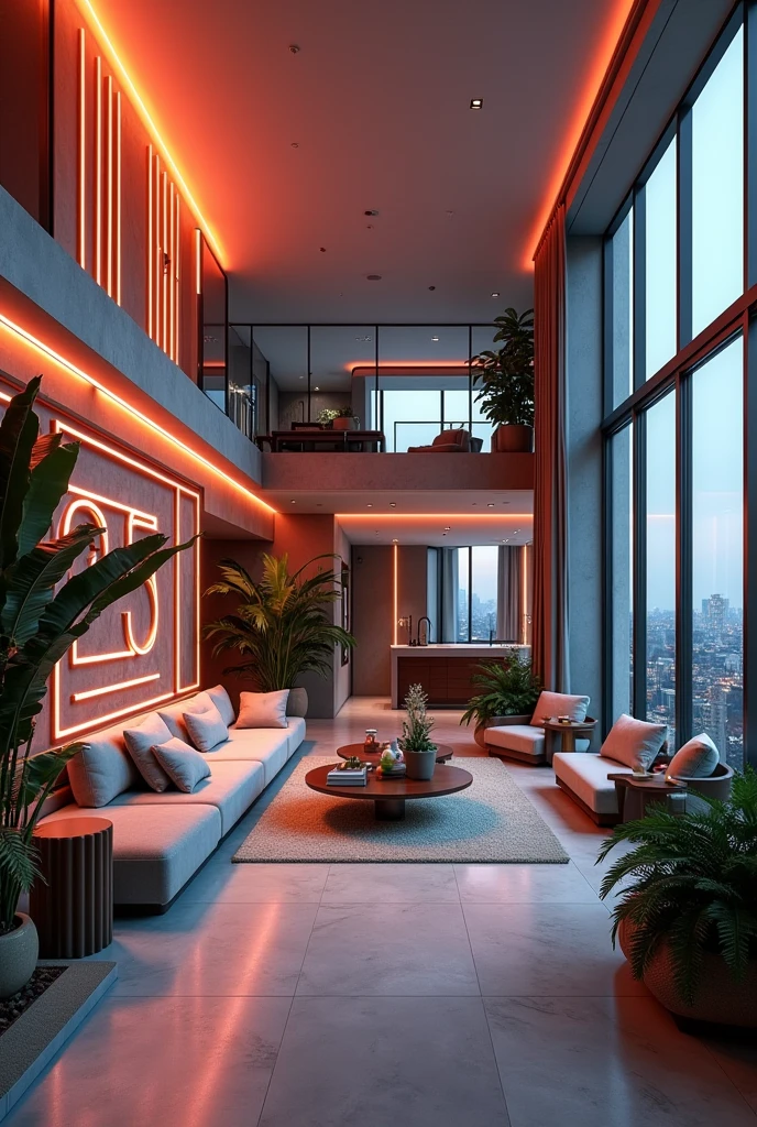 rompts
Copy
Apartment Interior, studio apartment, kitchen, bathroom, bedroom, living room, stylized furniture, art deco furniture, art deco furnishings,neon lights ,art deco design,streamline moderne,futuristic architecture, Abstraction,modern style,Luxury and Luxury,Future night view,Futuristic decorative elements,Metallic,number line,sci-fi lamp,Virtual Engine,Unreal rendering, neon lights, greenery, balcony.