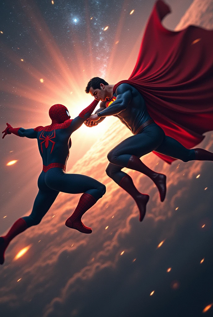 Spider-Man fighting with super man in univers 