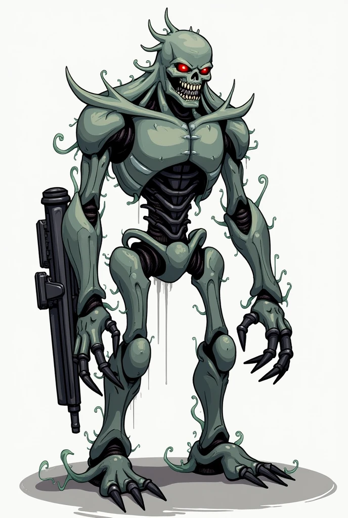 gray mold with gun or terminator style, drawing type for children