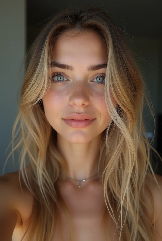 une belle fille aux longs cheveux blonds, yeux détaillés, nez, et les lèvres, corps entier, dans un studio photo, photo sérieuse, se prend en selfie avec son bras droit, (Meilleure qualité,4k,8k,haute résolution,chef-d'œuvre:1.2),ultra-détaillé,(Réaliste,photoRéaliste,photo-Réaliste:1.37),HDR,éclairage de studio,visage et corps extrêmement détaillés, portrait,Éclairage cinématographique,Éclairage dramatique,tons de couleurs chaudes,couleurs dramatiques, une qualité photographique réaliste, incluant des imperfections comme du bruit, des aberrations chromatiques ou un léger flou.