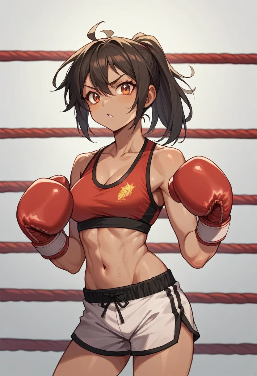 Create a real image of a Thai baby wearing a boxing outfit.