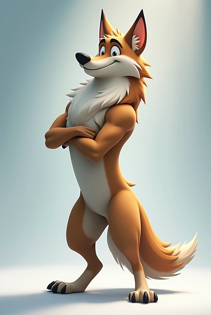 Animated wolf standing, crossing hand, pose slighly tiled to the side