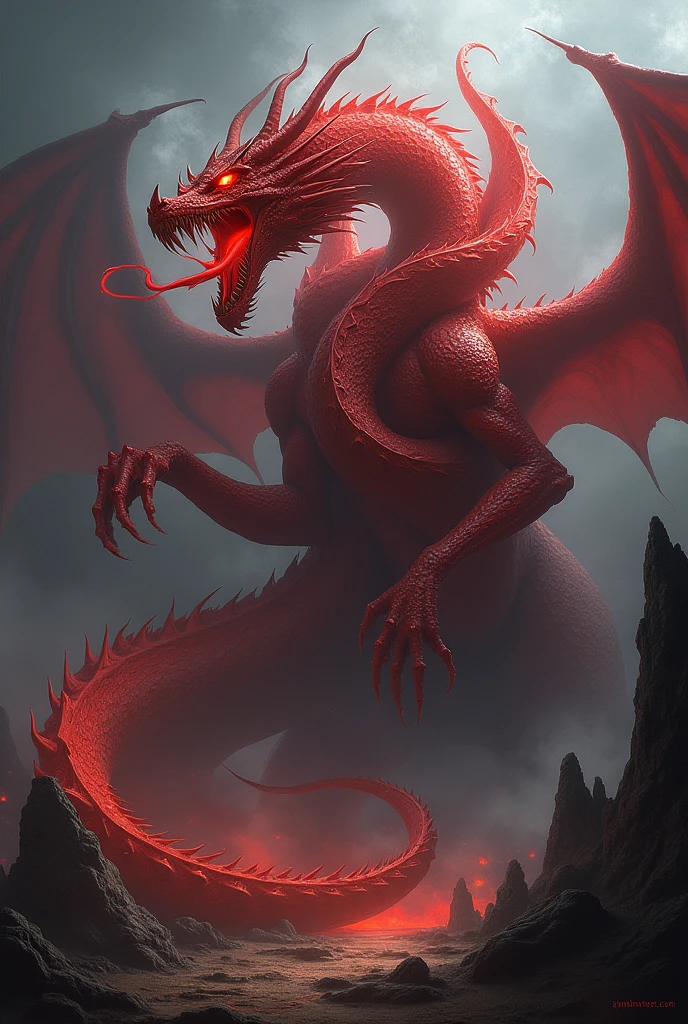 scarlet dragon with seven heads