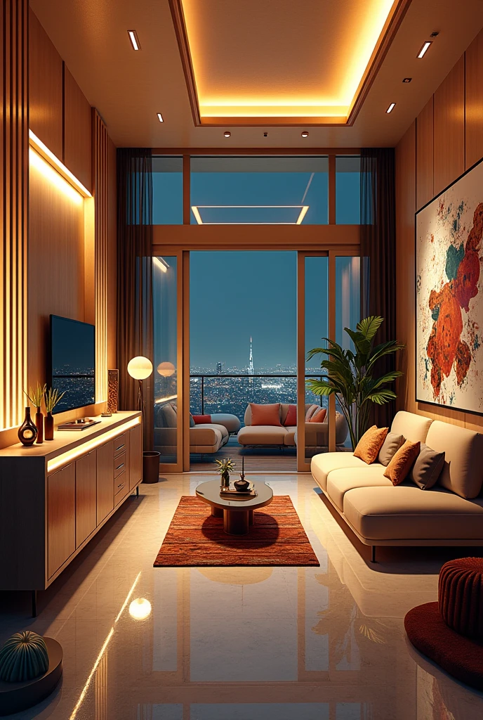 Apartment Interior, studio apartment, kitchen, bathroom, bedroom, living room, stylized furniture, art deco furniture, art deco furnishings,neon lights ,art deco design,streamline moderne,futuristic architecture, Abstraction, classical style, modern style,Luxury and Luxury,Future night view,Futuristic decorative elements,Metallic,number line,sci-fi lamp,Virtual Engine,Unreal rendering, neon lights, greenery, balcony.