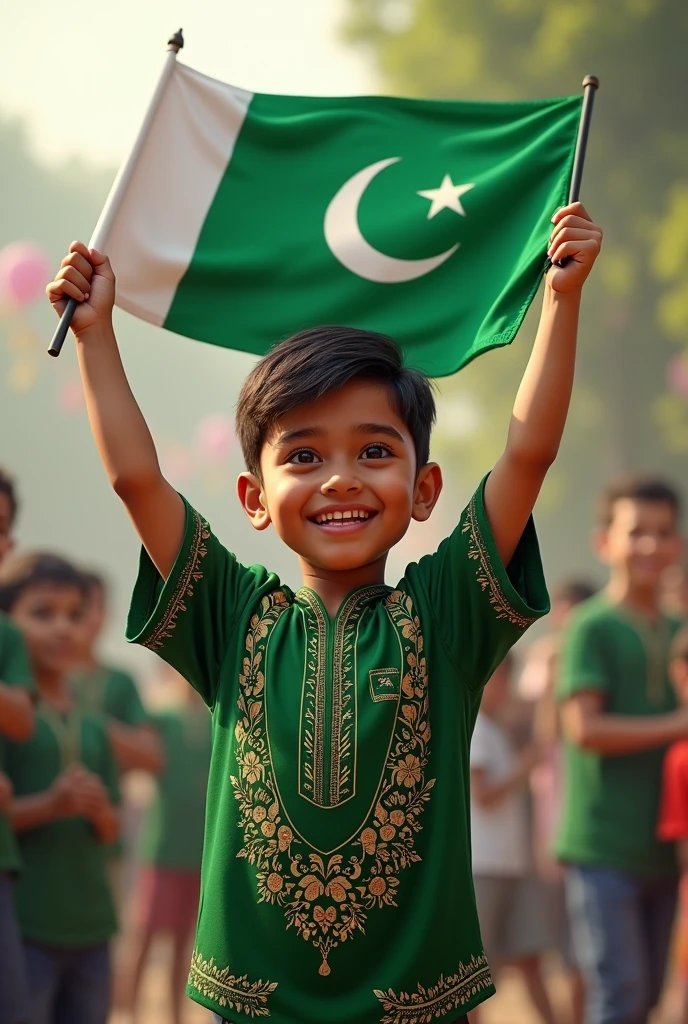 boy wirh Pakistani t shirt ans hold Pakistani flag . boy name faisal