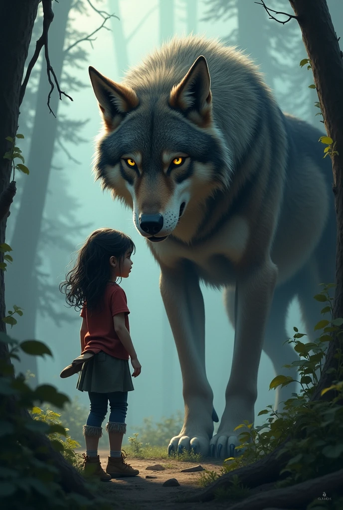 Picture of the girl and the savage wolf
 