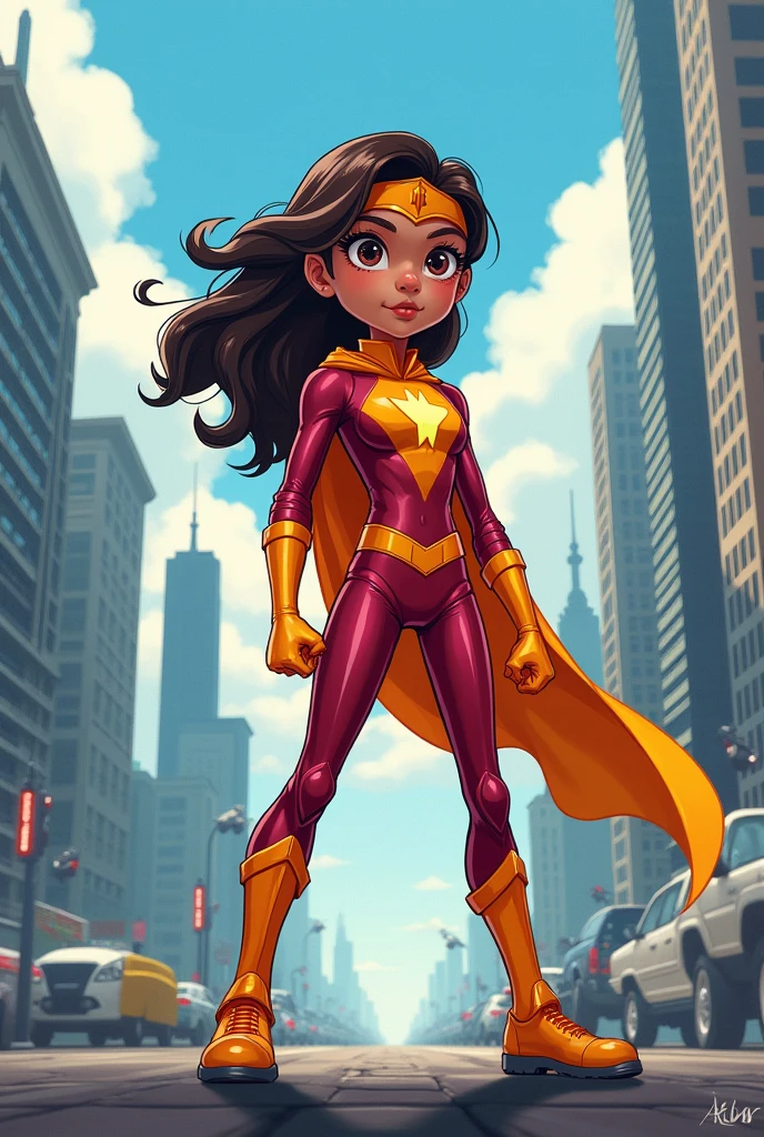Original illustration of a 7-year-old superhero girl 