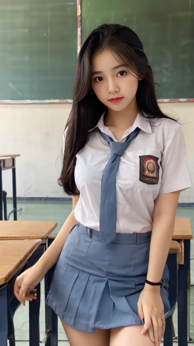 RAW, Best quality, high resolution, masterpiece: 1.3), Beautiful girl, seductive pose, showing breast, open legs showing vagina, sensual body, on a top of table of class room,  ((open button senior high school clothes)), cleavange, small breast, orgasm, highres, 4k, HDR, 1girl, photorealistic, realistic, small breasts, ((whole body)) turning away facial at viewer, closeup, class-room, misty,