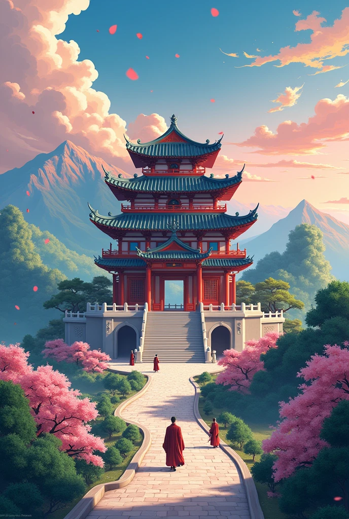 Ancient chinees temple in anime drawn style