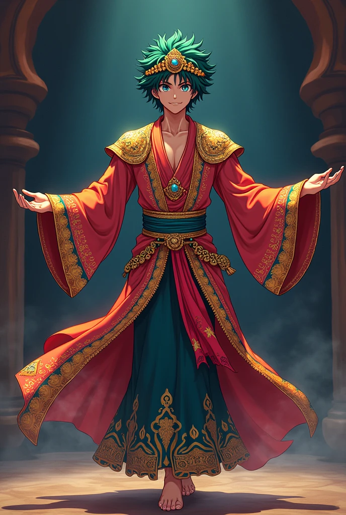 Isuku midoriya from bolu no hero dressed in arabic poly dance outfit 