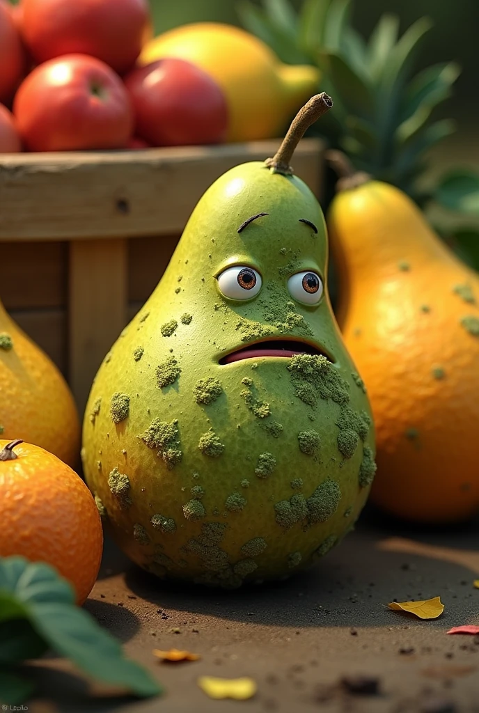a fruit with mold staying away from healthy fruits so as not to infect them with the disease