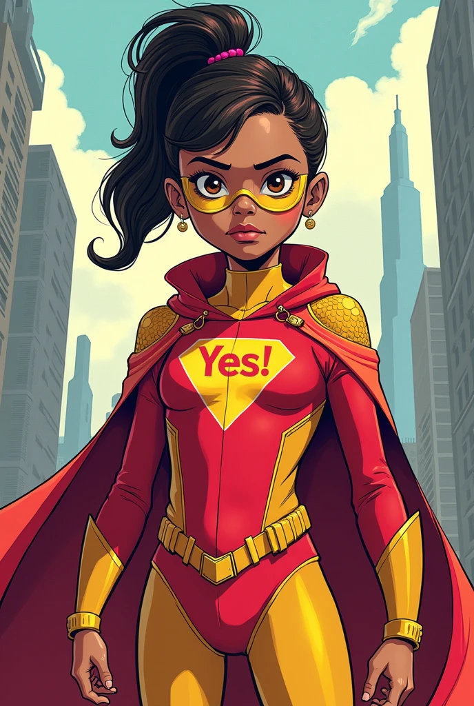 Illustration of a 7  super heroine girl original symbol "Yes"