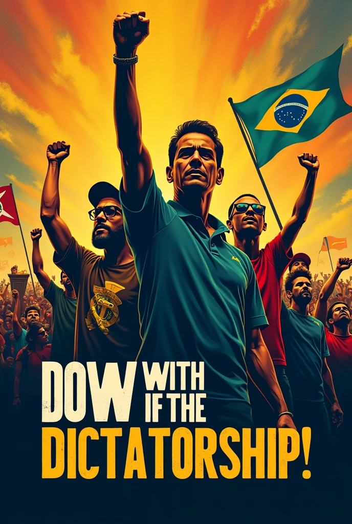 Create a magazine cover/poster/pamphlet promoting the fight against dictatorship in Brazil, or the so-called: 'Down with the Dictatorship'!’