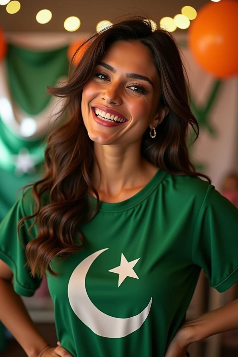 porn star Mia khalifa celebrating the Pakistan Happy Independence Day wearing also Pakistani flag blouse