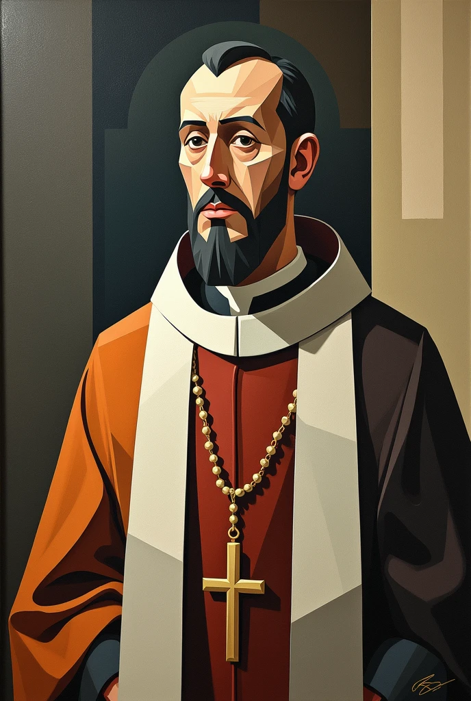 Priest designed in cubism type art
